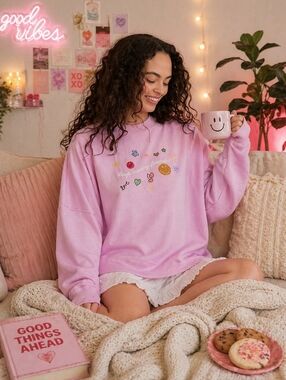Aerie Pink “Keep Moving Forward” Graphic Sweatshirt Oversized Cozy XS